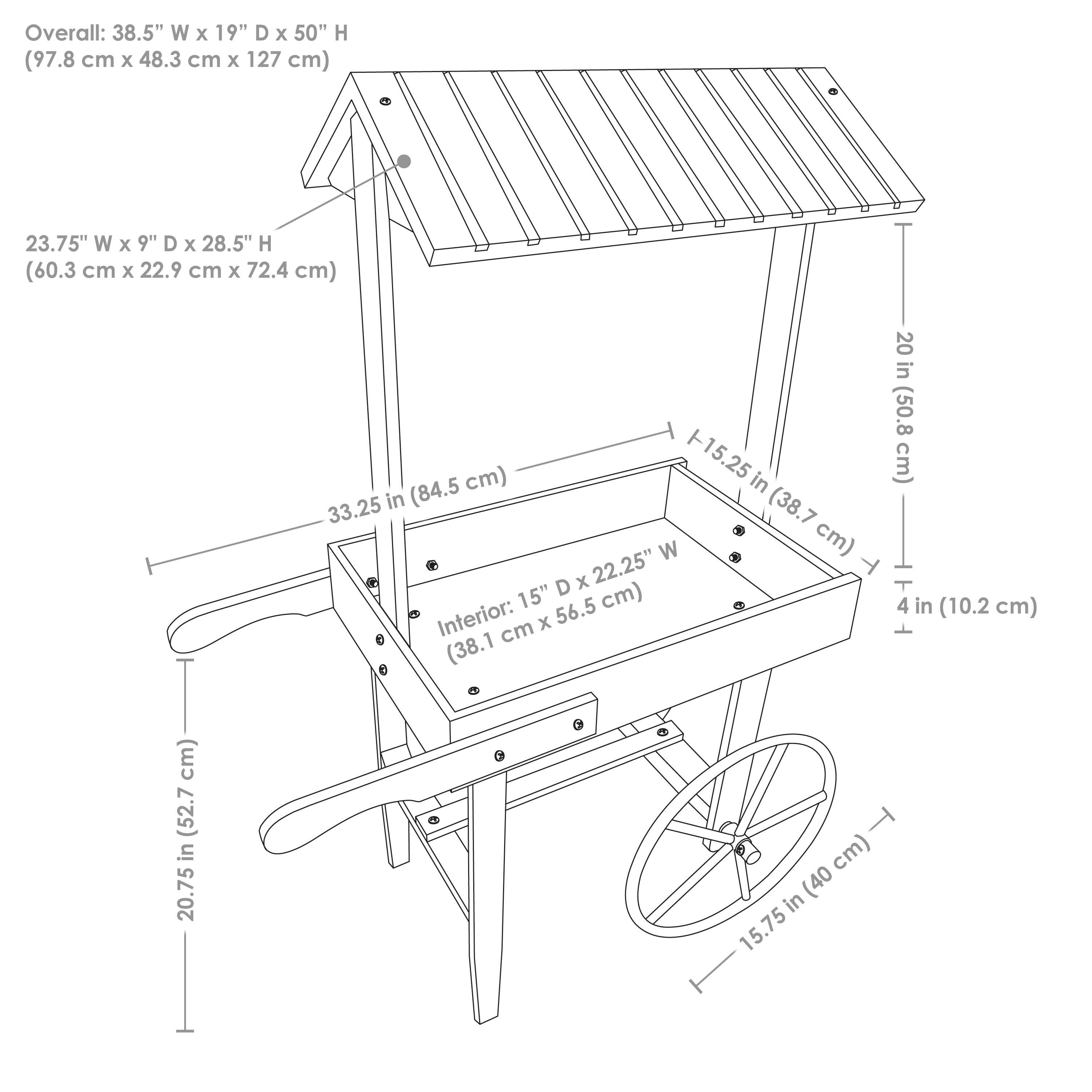 Overall: 38.5" W x 19" D x 50" H (97.8 cm x 48.3 cm x 127 cm)

23.75" W x 9" D x 28.5" H (60.3 cm x 22.9 cm x 72.4 cm)

33.25" (84.5 cm)

20" (50.8 cm)

15.25" (38.7 cm)

20.75" (52.7 cm)

Interior: 15" D x 22.25" W x 56.5" H (38.1 cm x 56.5 cm x 143.5 cm)

4" (10.2 cm)

15.75" (40 cm)