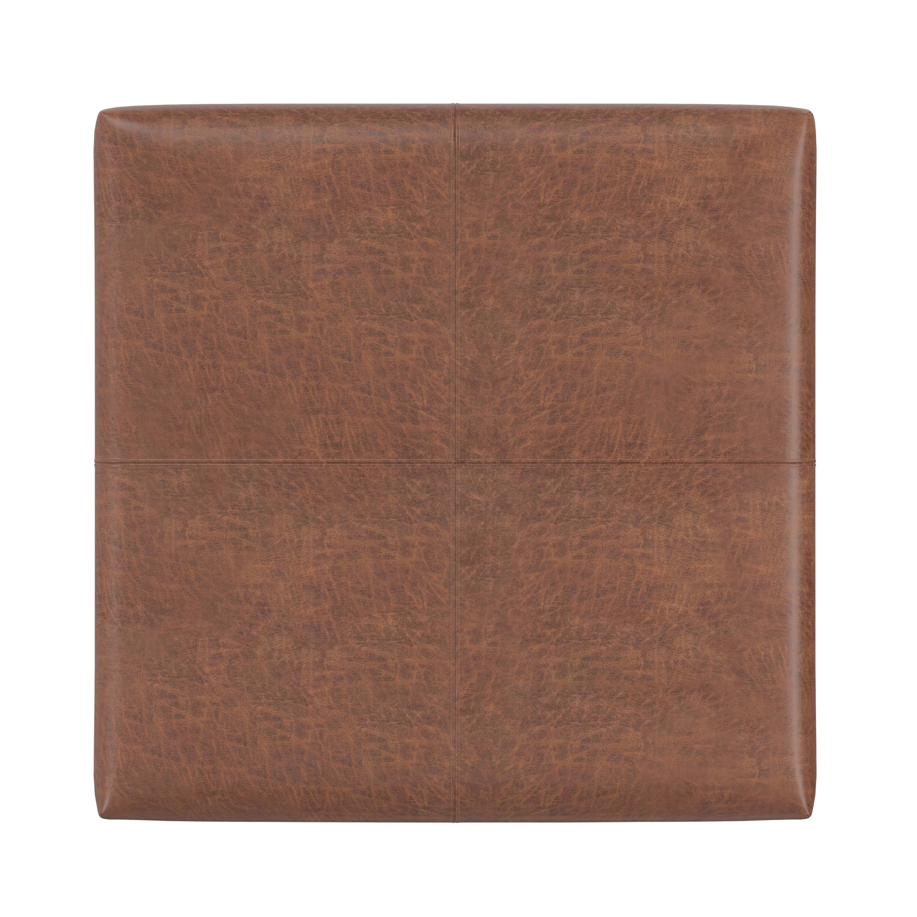 Alt View 1. Simpli Home - Gabbie 36 inch Wide Square Coffee Table Storage Ottoman in Distressed Saddle Brown Vegan Leather - Distressed Saddle Brown.