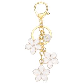 Unique Bargains - Initial Letter Flower Keychain, Alphabet P Drip Oil Cherry Blossom Keyring, Bag/Purse Charm for Birthdays, Christmas - White