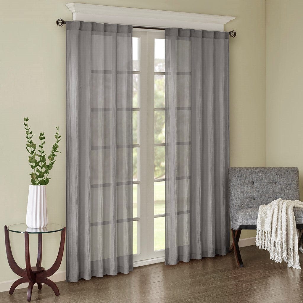 BreeBe - Solid Crushed Curtain Panel Pair(2 Pcs Window Panels) - Gray