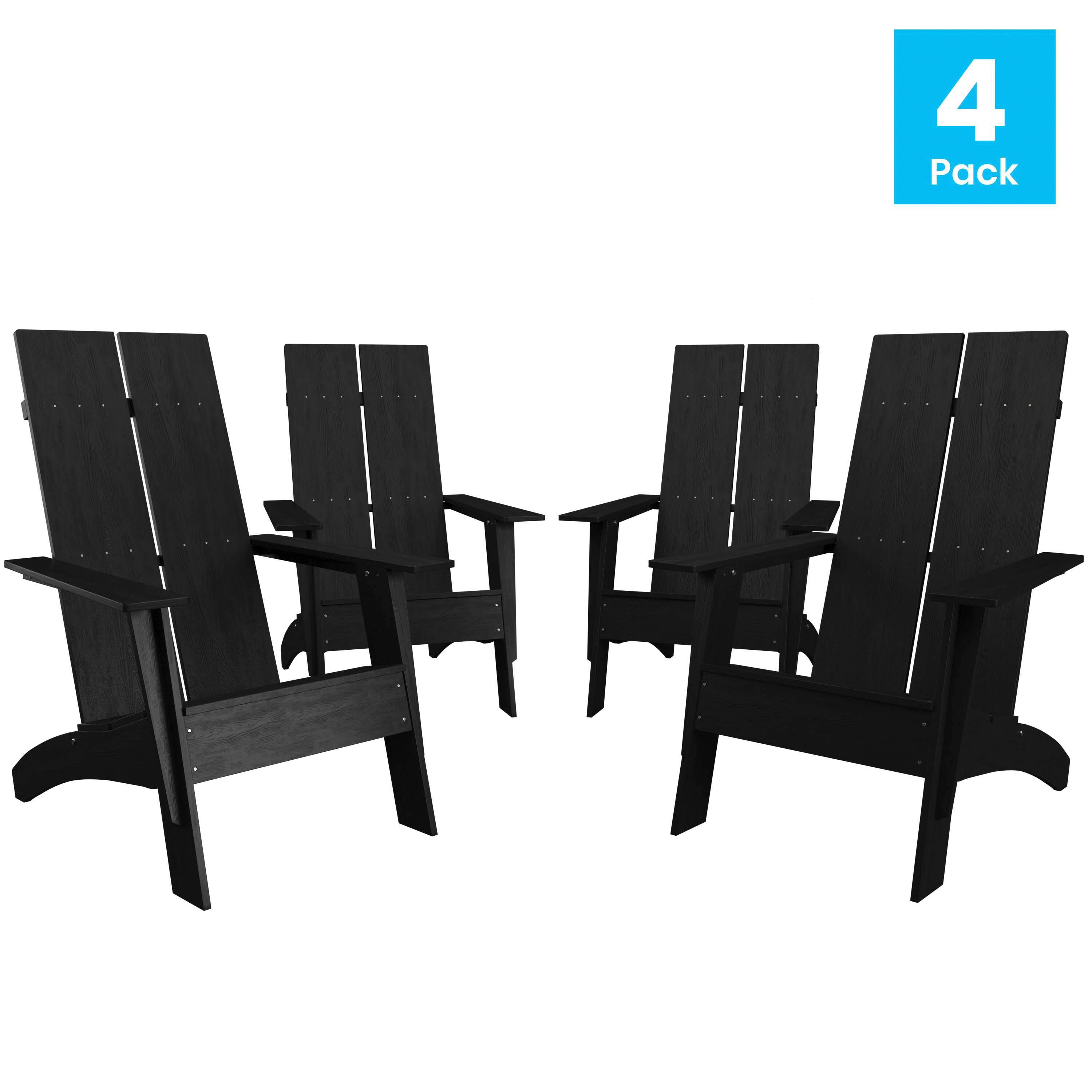 Alt View 1. Emma + Oliver - Set of 4 Modern Dual Slat Back Indoor/Outdoor Adirondack Style Chairs - Black.
