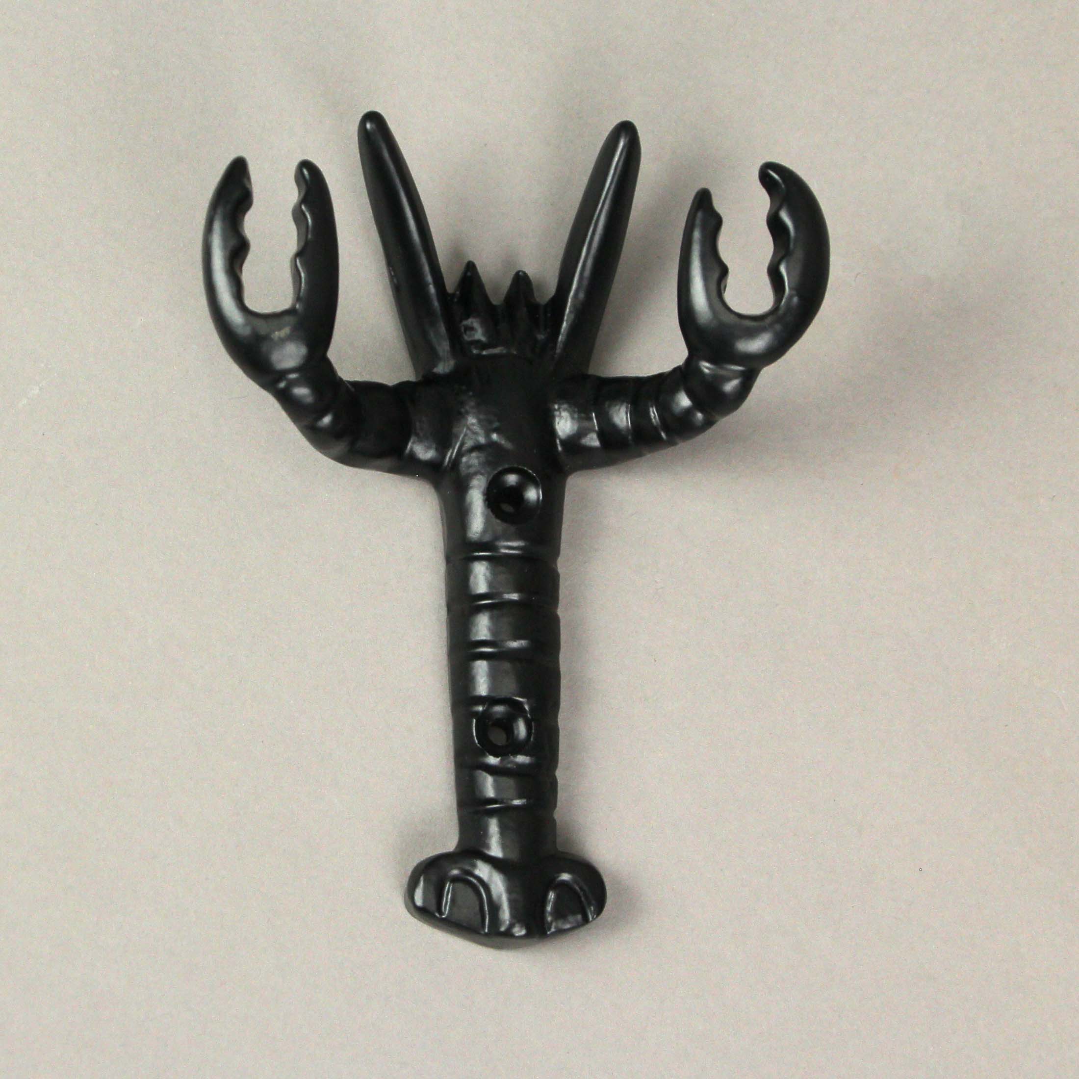 Alt View 3. Moby Dick Specialties - Set of 3 Black Enamel Cast Iron Lobster Shaped Decorative Wall Hooks - Black.