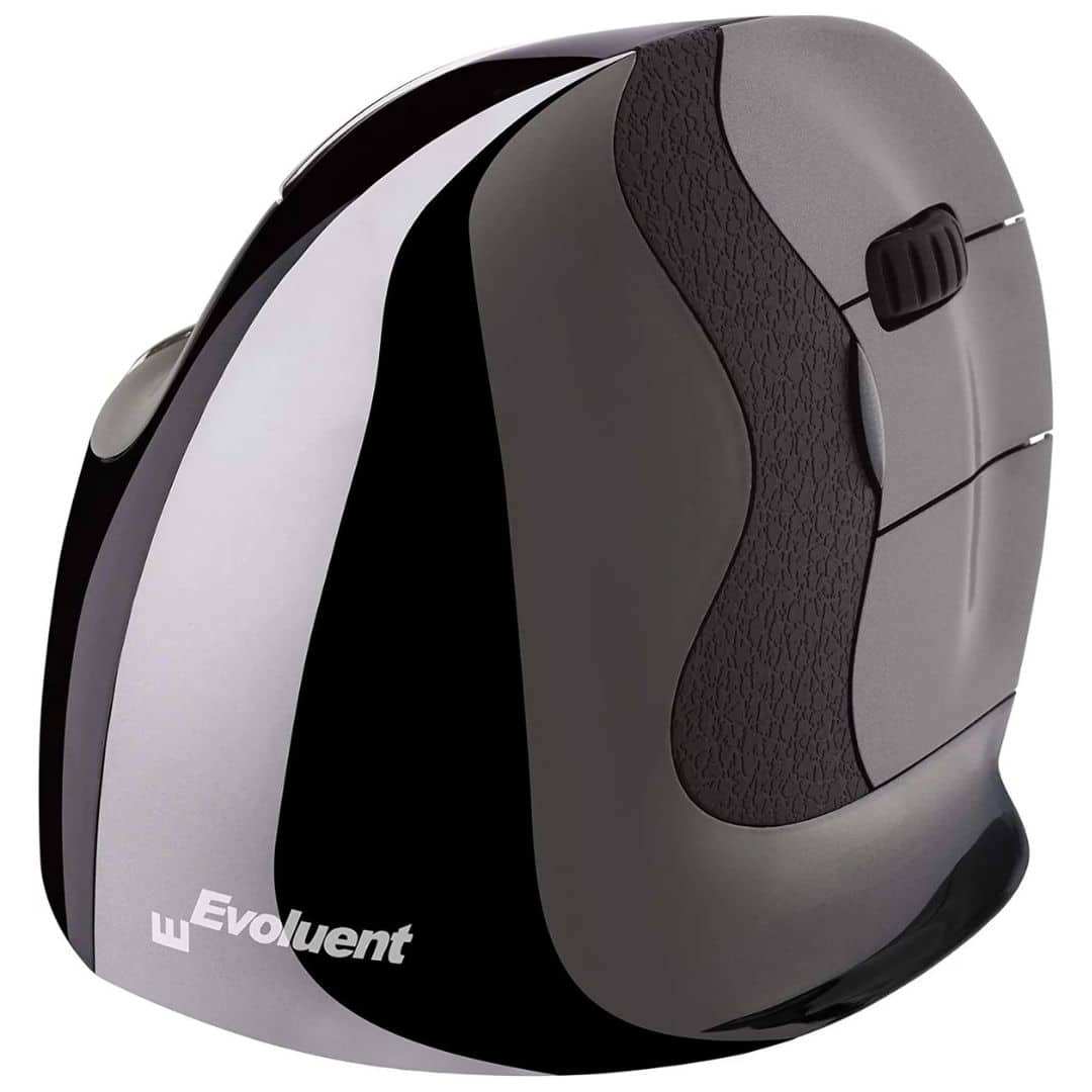 Evoluent - VerticalMouse D Large Wireless Ergonomic Mouse for Right Hand – 6 Programmable Buttons, Adjustable DPI, USB Rec - Wireless - Black/Silver