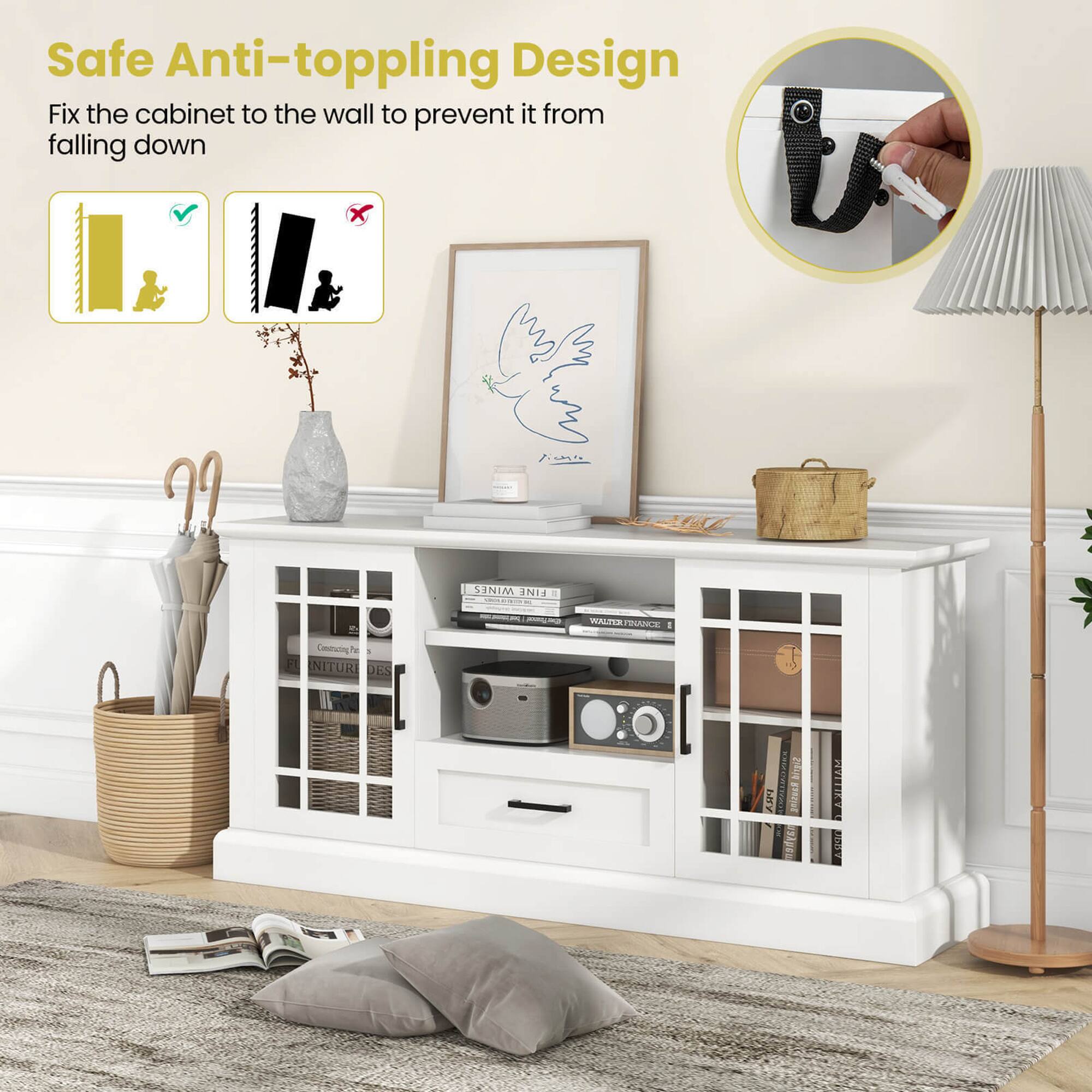 Safe Anti-toppling Design Fix the cabinet to the wall to prevent it from falling down