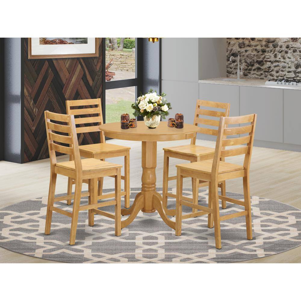 Back. East West Furniture - 5 PC Dining counter height set-pub Table and 4 Dining Chairs. - Oak.