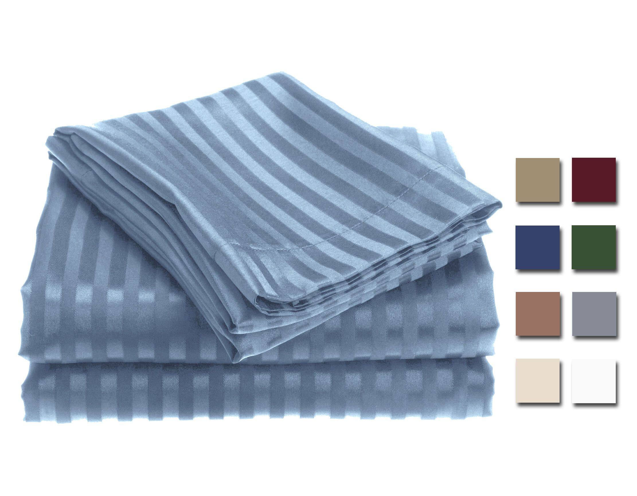 Angle. Plazatex - 1800 Series Embossed Striped Wrinkle Resistant Sheet 4pc Set King - Light Blue - Light Blue.