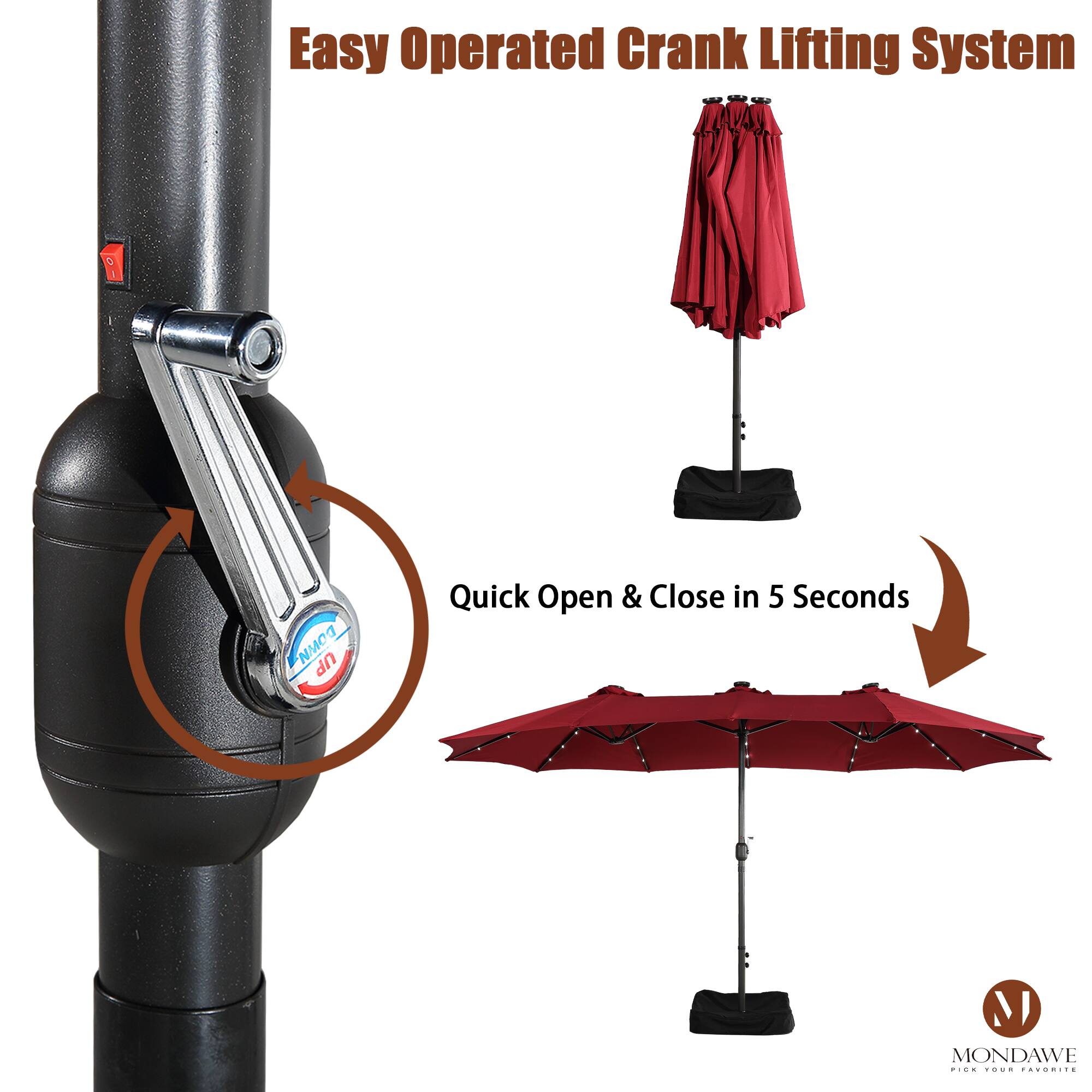 Easy Operated Crank Lifting System  
Quick Open & Close in 5 Seconds  
MONDAWE