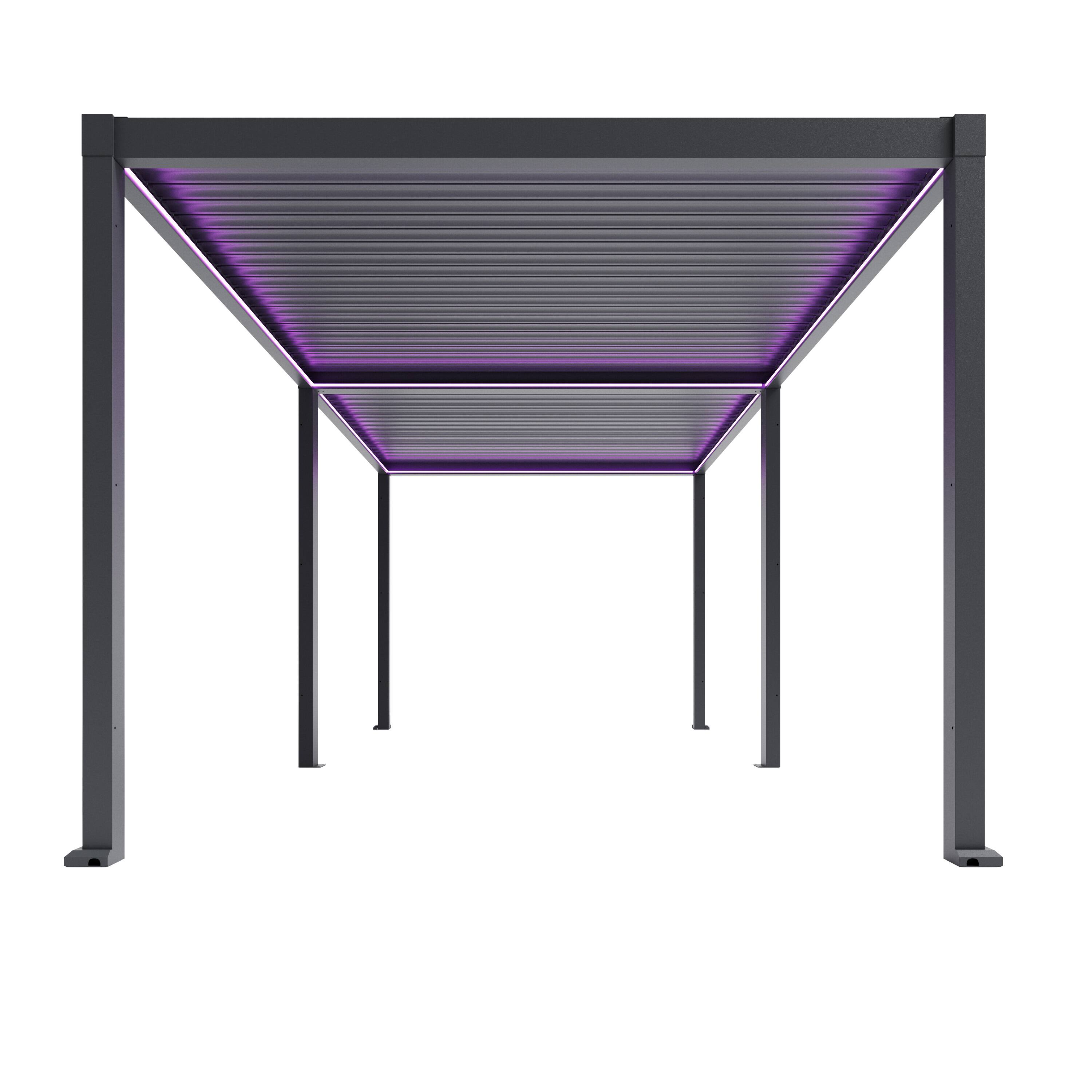 Alt View 1. Mondawe - 10x20FT Electric Aluminum Louver Pergola with Integrated LED Lights and Smart Solar Rain Sensor - Gray.