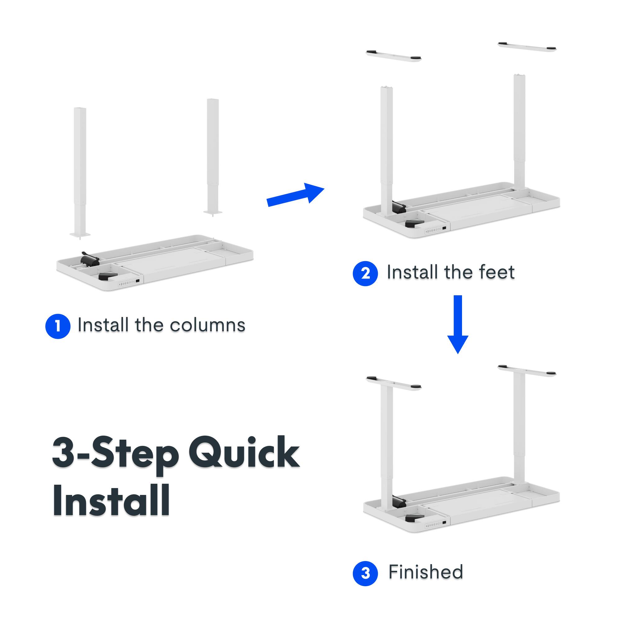 1. Install the columns
2. Install the feet
3. Finished

3-Step Quick Install