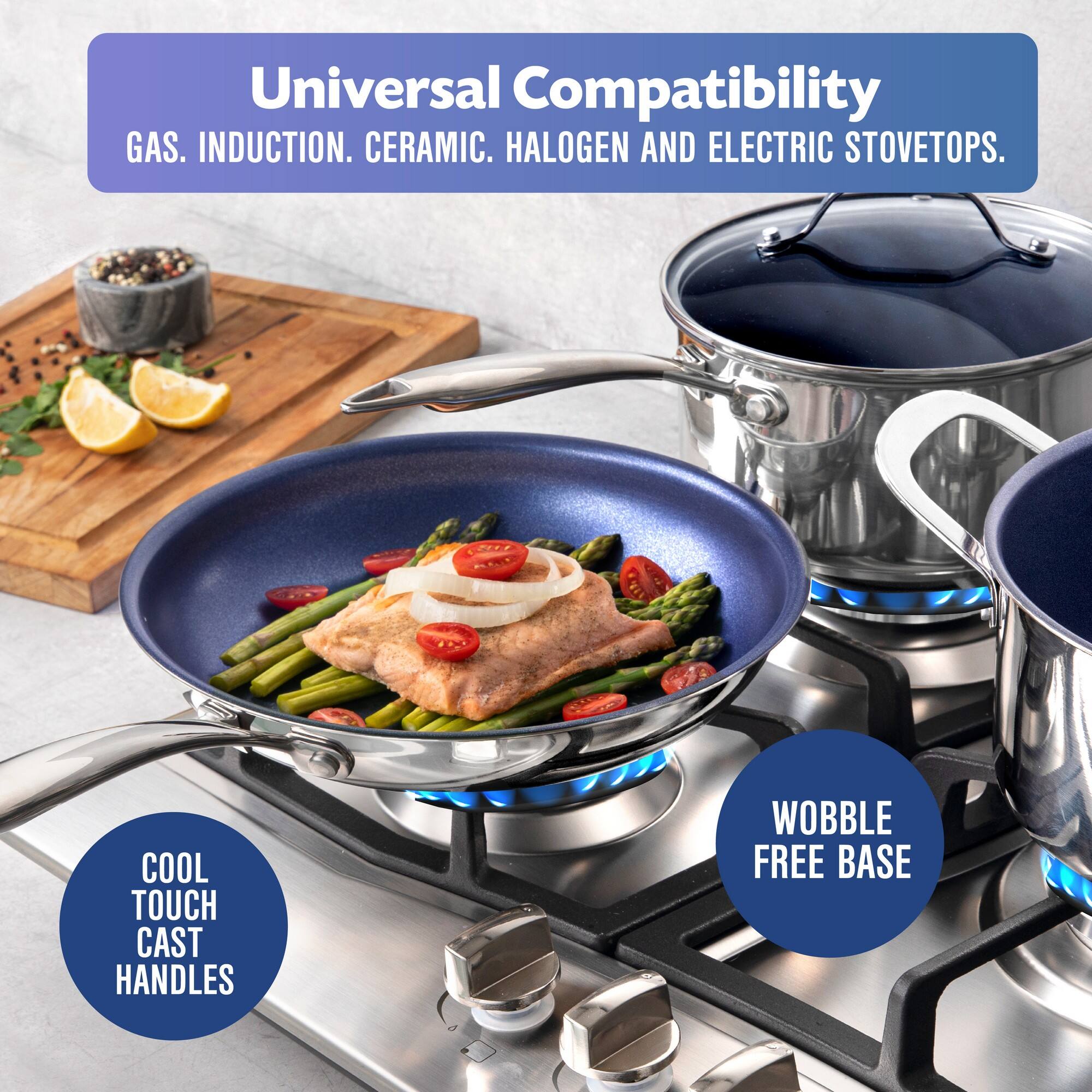 Granitestone - Stainless steel 10 Piece Cookware Set - Blue - Thumbnail 4