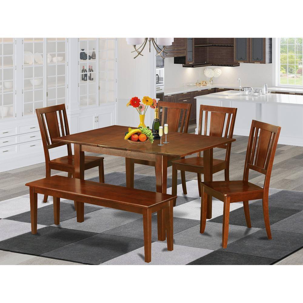Back. East West Furniture - 6 Pc Kitchen Table with bench set - Table with 4 Kitchen Chairs and Bench - Mahogany.