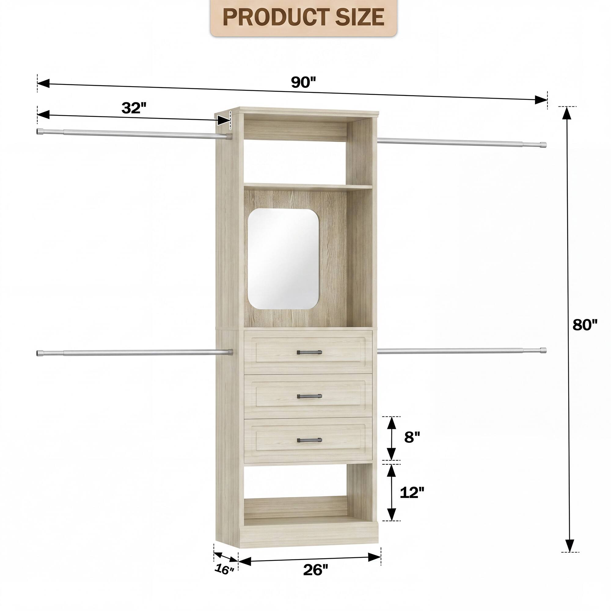 PRODUCT SIZE

90"  
32"  
80"  
16"  
12"  
8"  
26"