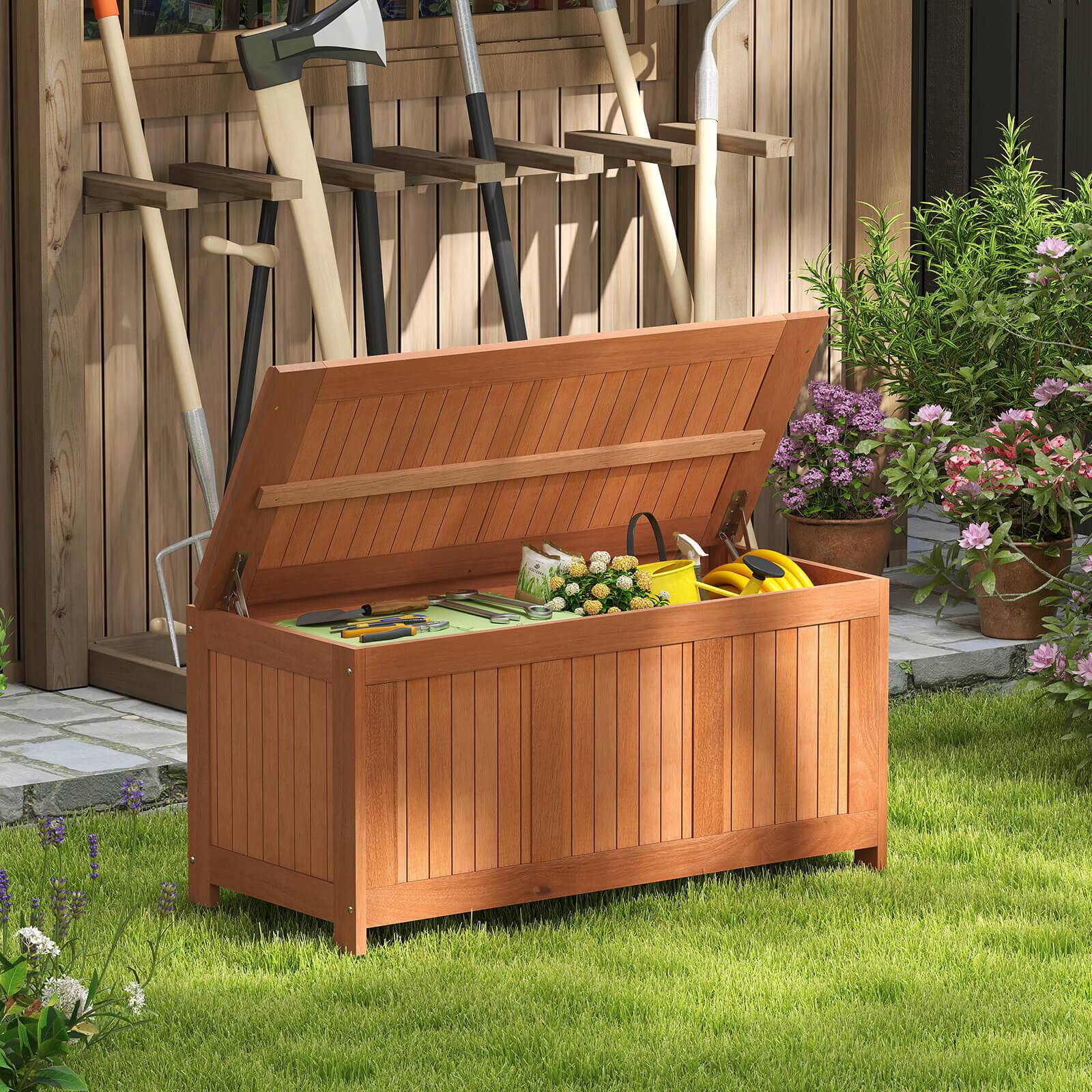 Alt View 3. Costway - Costway 58 Gallon Wood Deck Box with Flip Top Teak Oil Finish Pool Supplies Cushions - Orange.