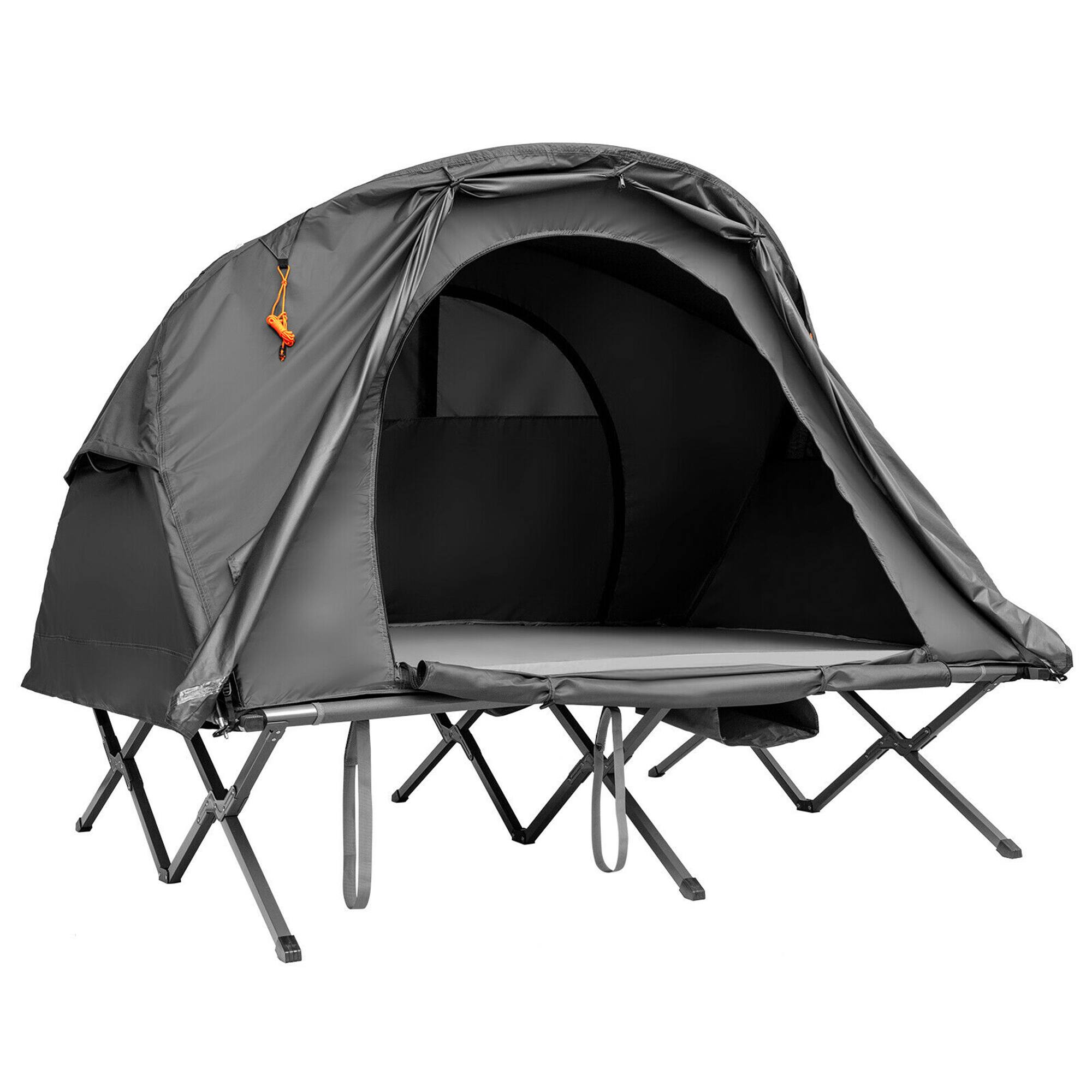 Alt View 16. Costway - 2-Person Outdoor Camping Tent Cot Elevated Compact Tent Set W/ External Cover Grey - Grey.