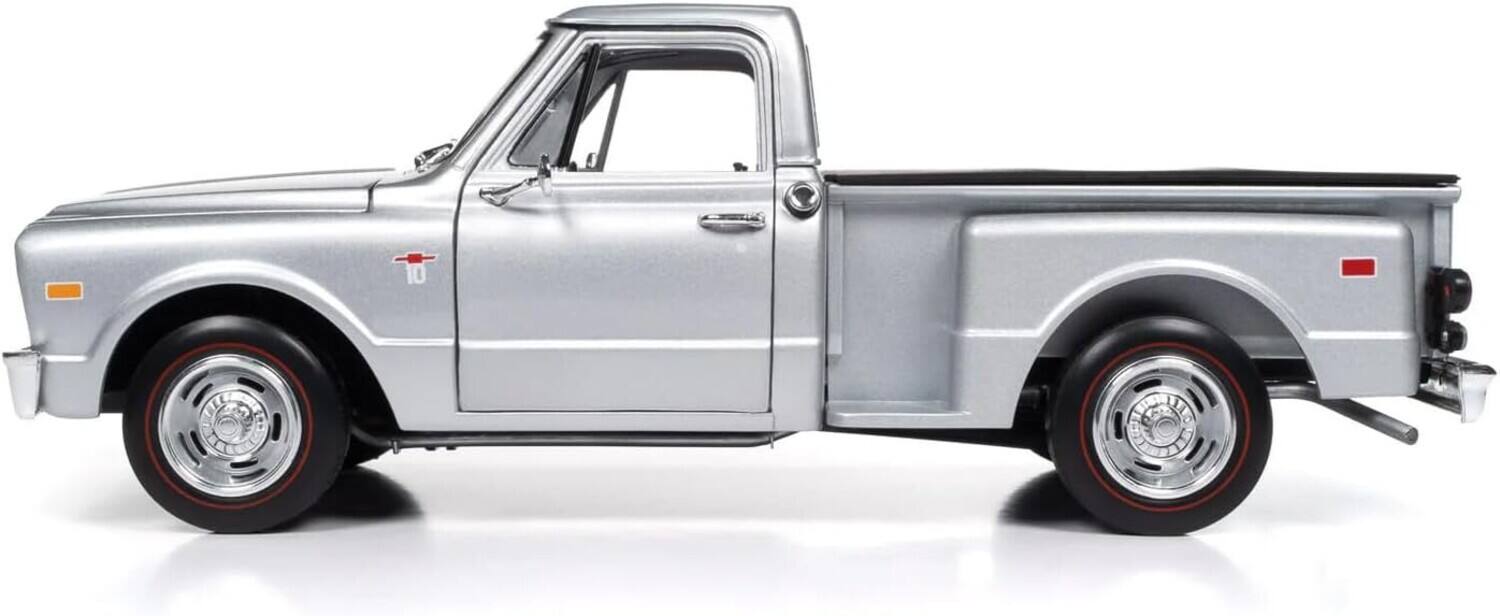 Alt View 4. PopMarket - Auto World 1968 Chevy C10 Pickup Stepside - Silver Custom 1/18 Scale Diecast   - COLLECTIBLES - Multicolor.