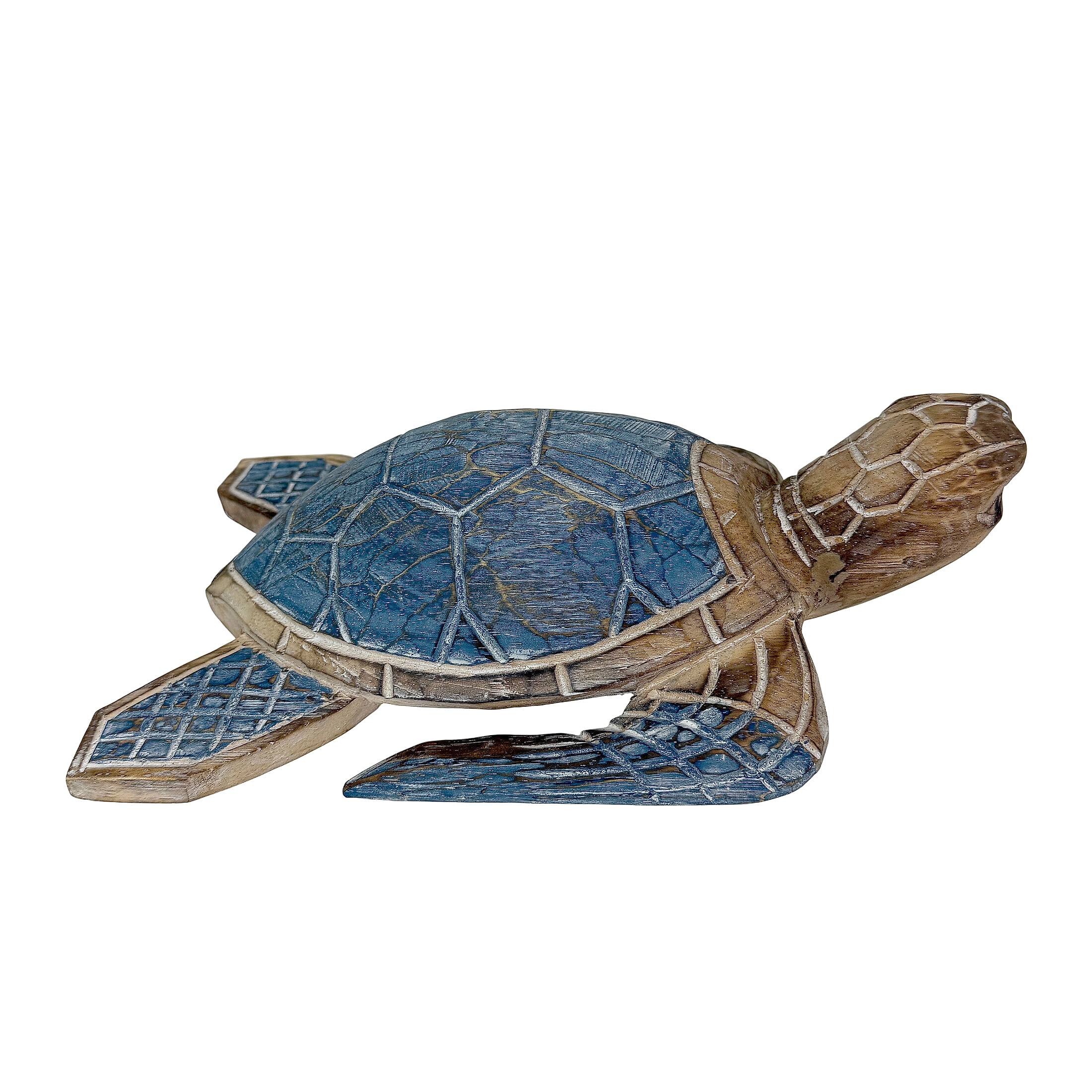 Alt View 8. Things2Die4 - Sea Turtle Statue Hand Carved Wood Blue Coastal Decor 12in Tabletop Art - Blue.