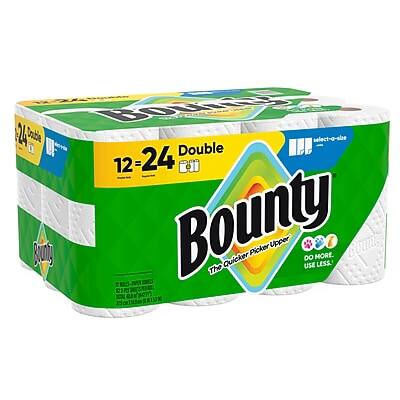Bounty  
12-24 Double  
The Quicker Picker Upper  
Do More. Use Less.  
Select-a-size  
24 Rolls  
240 Sheets per Roll