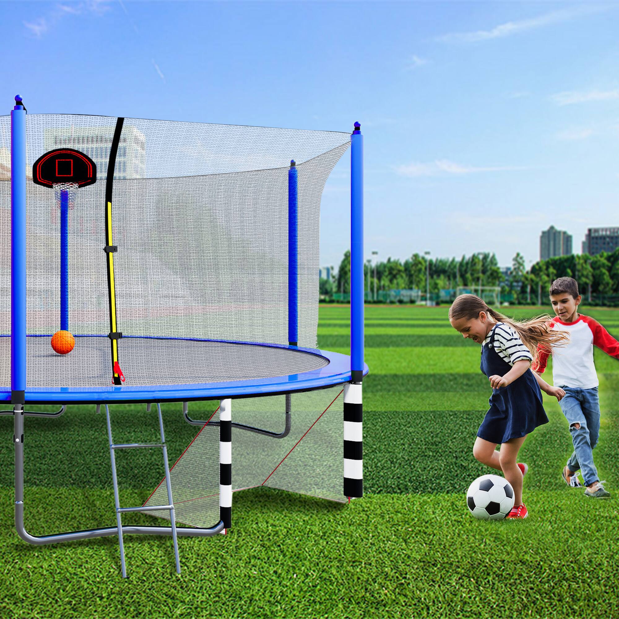 Angle. LOVMOR - Lovmor 16 FT Trampoline with Basketball Hoop and Ladder Recreational Trampoline for Adults.