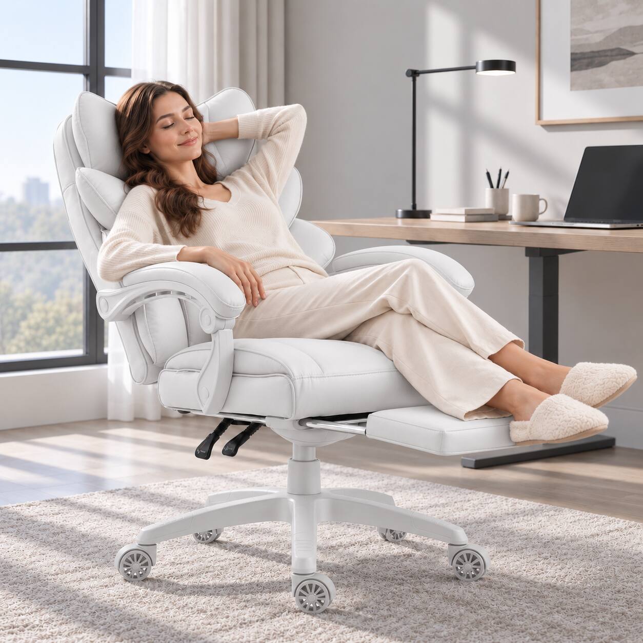 Alt View 5. Dowinx - Dowinx Big and Tall Office Chair with Pocket Spring Cushion,High Back Computer Gaming Chairs with Adjustable Armrests - White.
