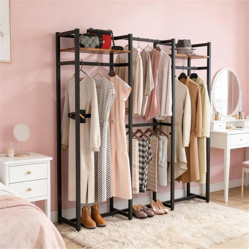 Alt View 3. ALEXOUN - Portable Wardrobe Rack - 70" High Closet Organizer, 500 lbs Metal Frame, 4 Hanging Rods & 2 Shelves,Adjustable Feet,1pc - Black.