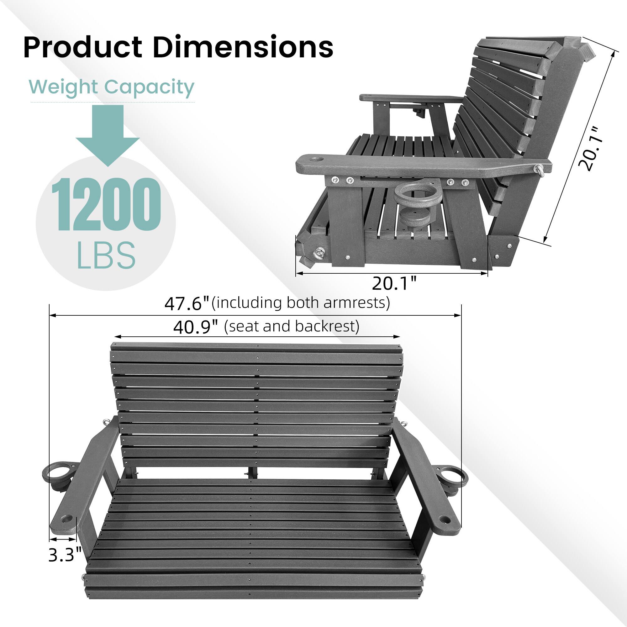 Product Dimensions  
Weight Capacity: 1200 LBS  
- 20.1"  
- 47.6" (including both armrests)  
- 40.9" (seat and backrest)  
- 3.3"