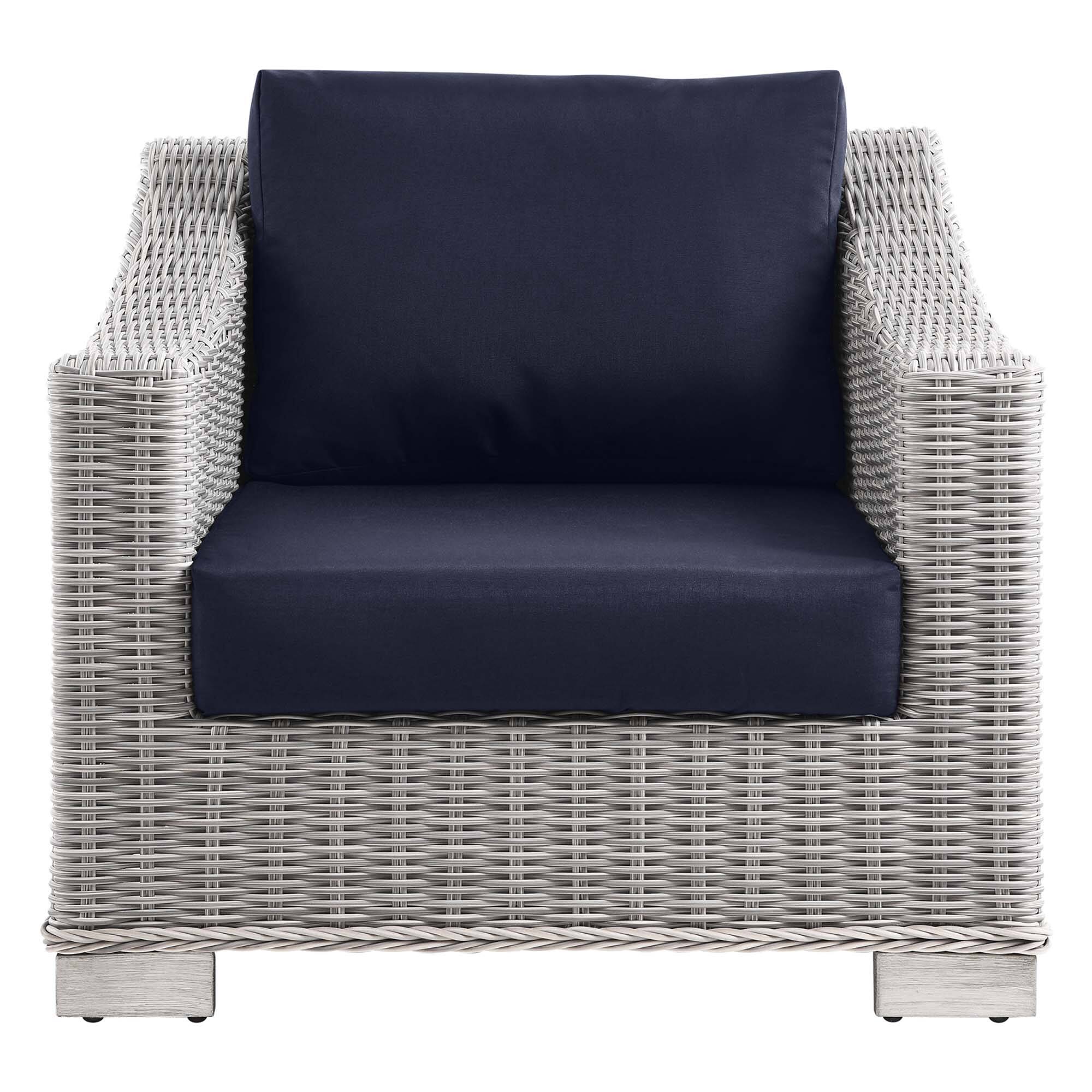 Back. Modway - Conway Outdoor Patio Wicker Rattan Armchair - Light Gray Navy.