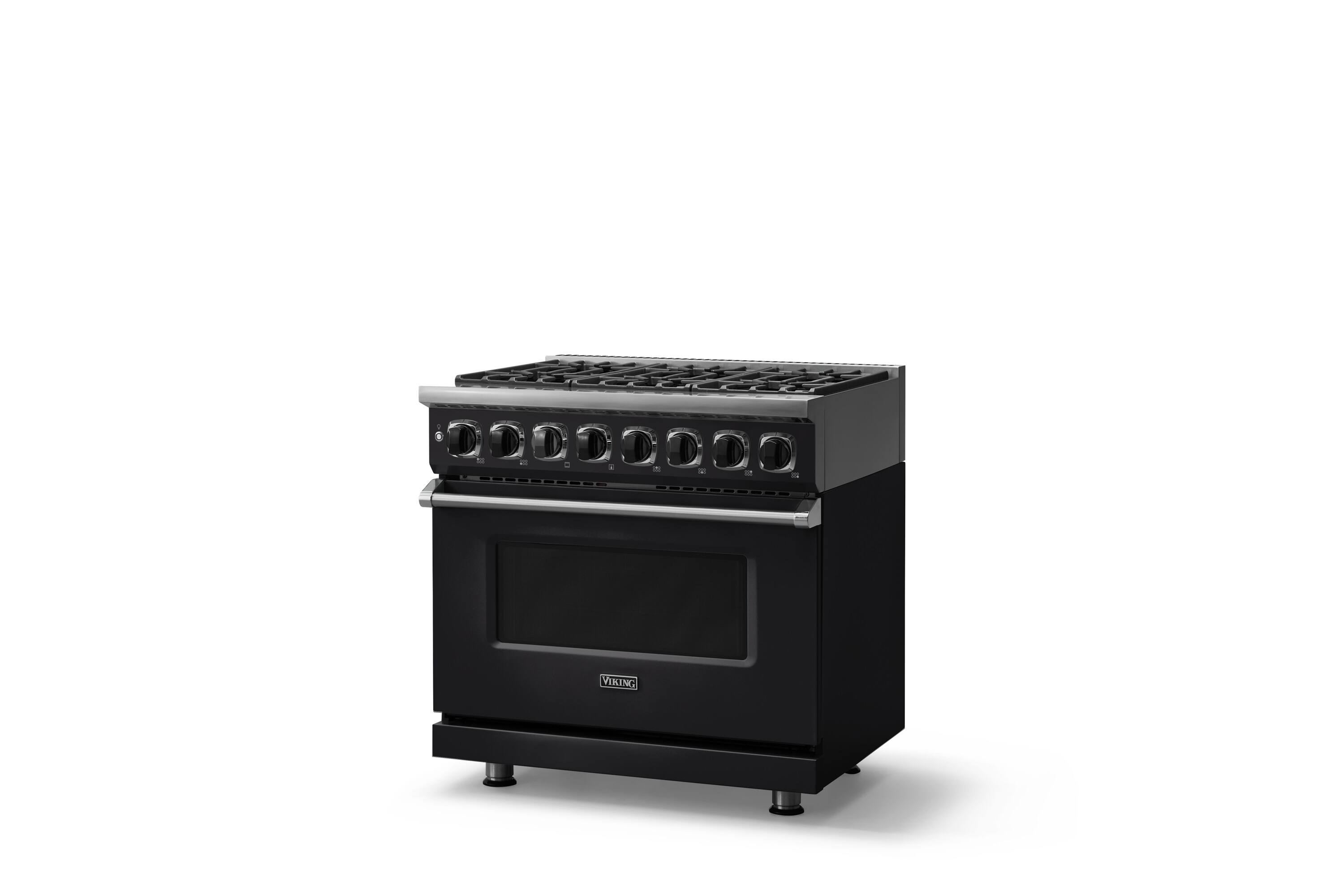 Angle. Viking - 36 in. Wide 6 Burner Dual Fuel Sealed Burner Range - Onyx.