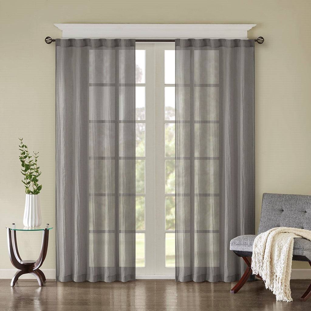 Back. BreeBe - Solid Crushed Curtain Panel Pair(2 Pcs Window Panels) - Grey.
