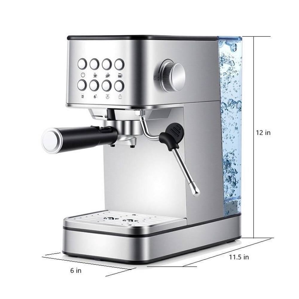 Back. Loheer - Loheer 20 Bar Coffee Maker, Compact Stainless Steel Espresso Machine for Household & Commercial, 1200W, Silver - Silver.