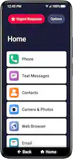12:45 PM 100% ! Urgent Response Options Home Phone Text Messages Contacts Camera & Photos Web Browser Email Back Home