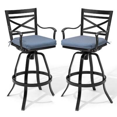 Angle. Crestlive Products - Crestlive Products Sunbrella Cast Aluminum Set 2 Black Swivel Bar Stool Chair Blue Cushioned Seat - Blue-2PC.