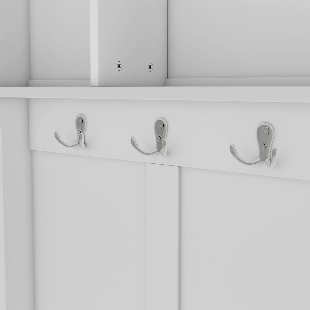 Alt View 7. Loheer - Loheer Modern White Hall Tree, Entryway Coat Rack with Shoe Cubbies, Metal Hooks, 59.1 Inch Wide - White.