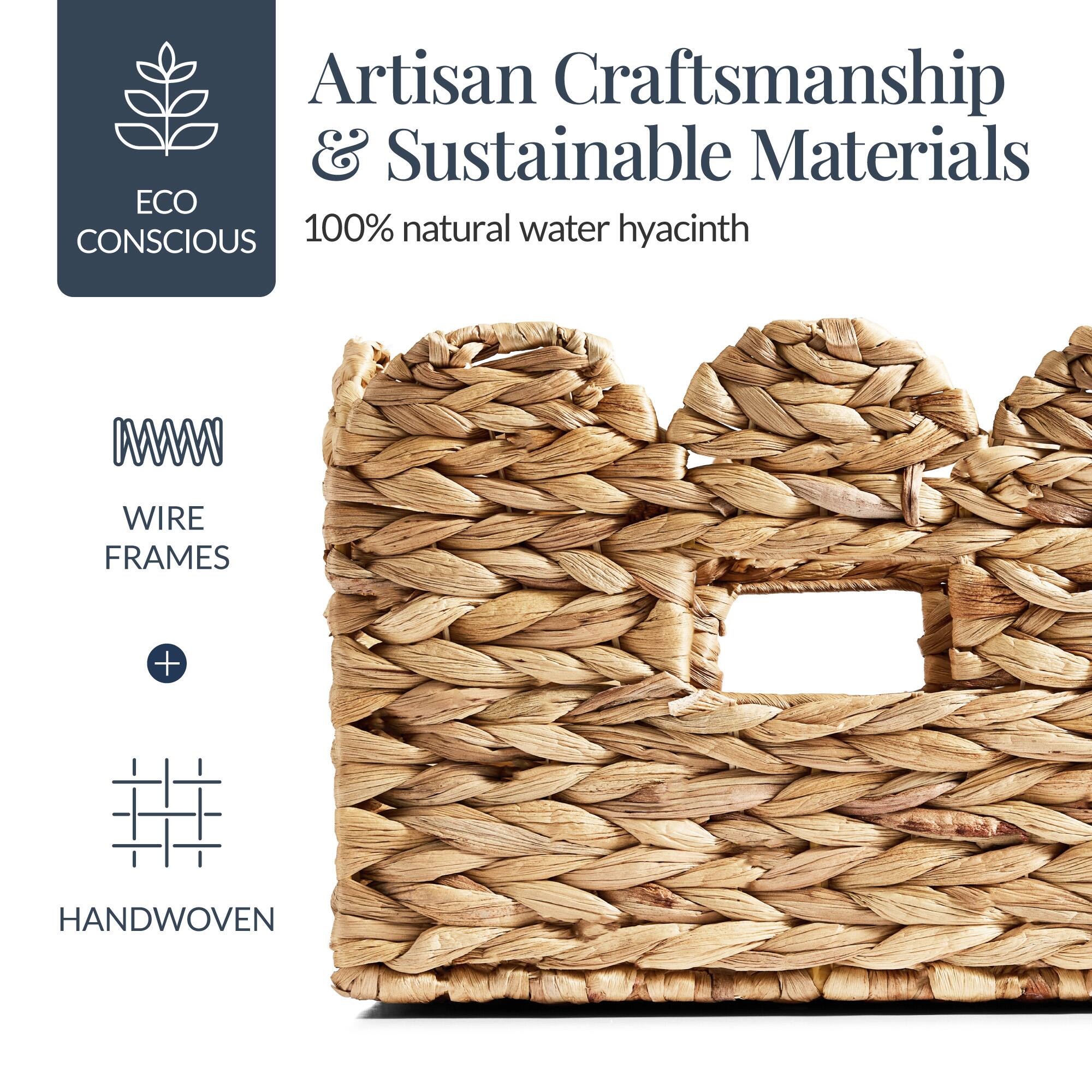 Artisan Craftsmanship & Sustainable Materials  
ECO CONSCIOUS  
100% natural water hyacinth  
WIRE FRAMES + HANDWOVEN