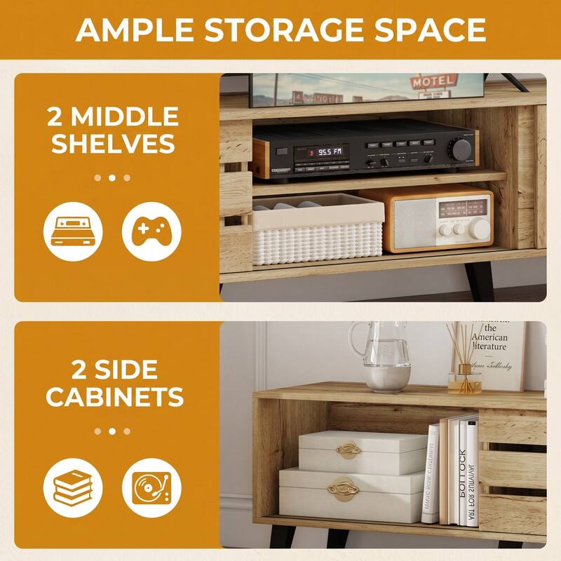 AMPLE STORAGE SPACE

2 MIDDLE SHELVES

2 SIDE CABINETS

the American literature Ligne Sellesky BOTTOCK IVAIAINS FOR ART