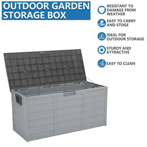 OUTDOOR GARDEN STORAGE BOX

- RESISTANT TO DAMAGE FROM WEATHER
- EASY TO CARRY AND STORE
- IDEAL FOR OUTDOOR STORAGE
- STURDY AND ATTRACTIVE
- EASY TO CLEAN