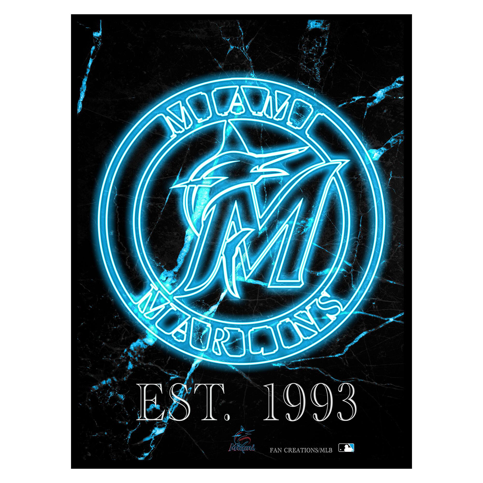 Black Miami Marlins 12'' x 16'' Framed Circle Logo Print