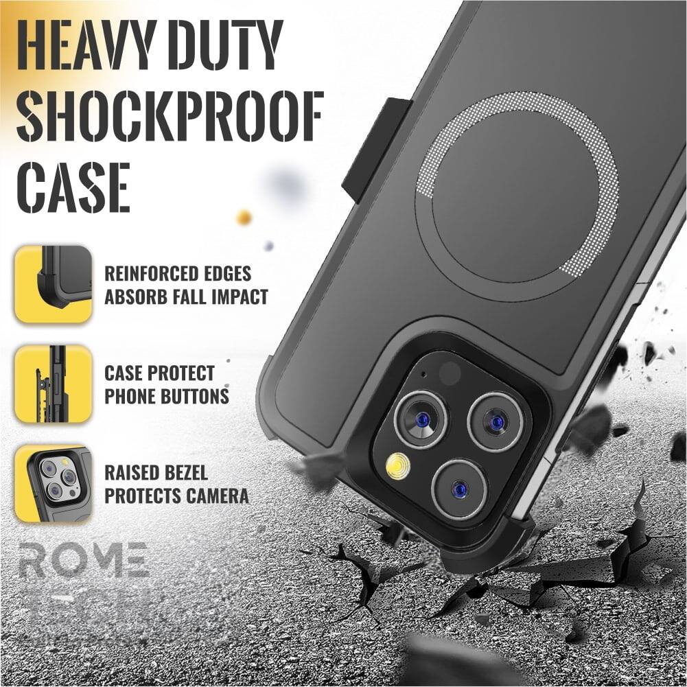 HEAVY DUTY SHOCKPROOF CASE  
REINFORCED EDGES ABSORB FALL IMPACT  
CASE PROTECT PHONE BUTTONS  
RAISED BEZEL PROTECTS CAMERA  
ROME