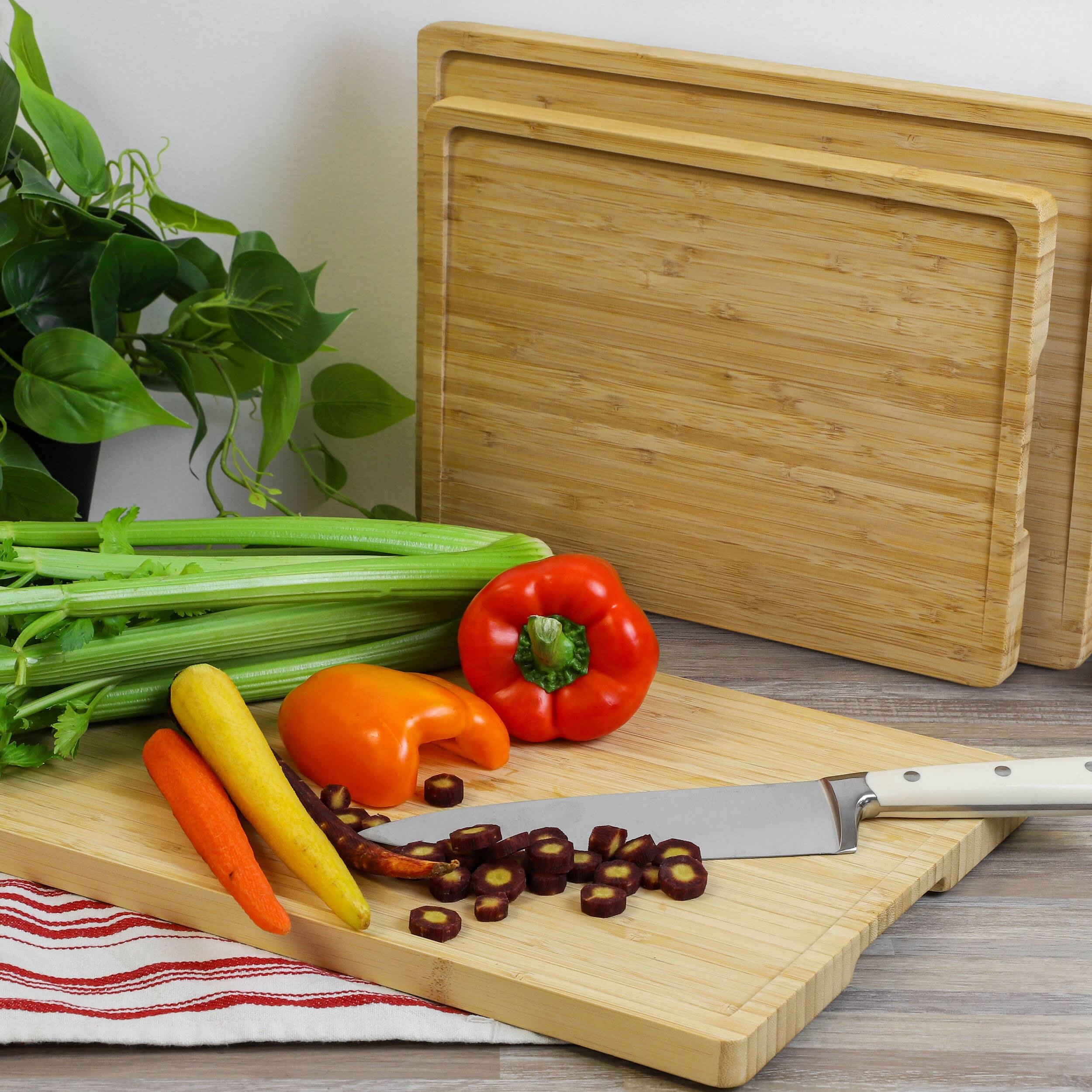 Alt View 6. MegaChef - MegaChef 3 Piece Natural Bamboo Cutting Board Set.
