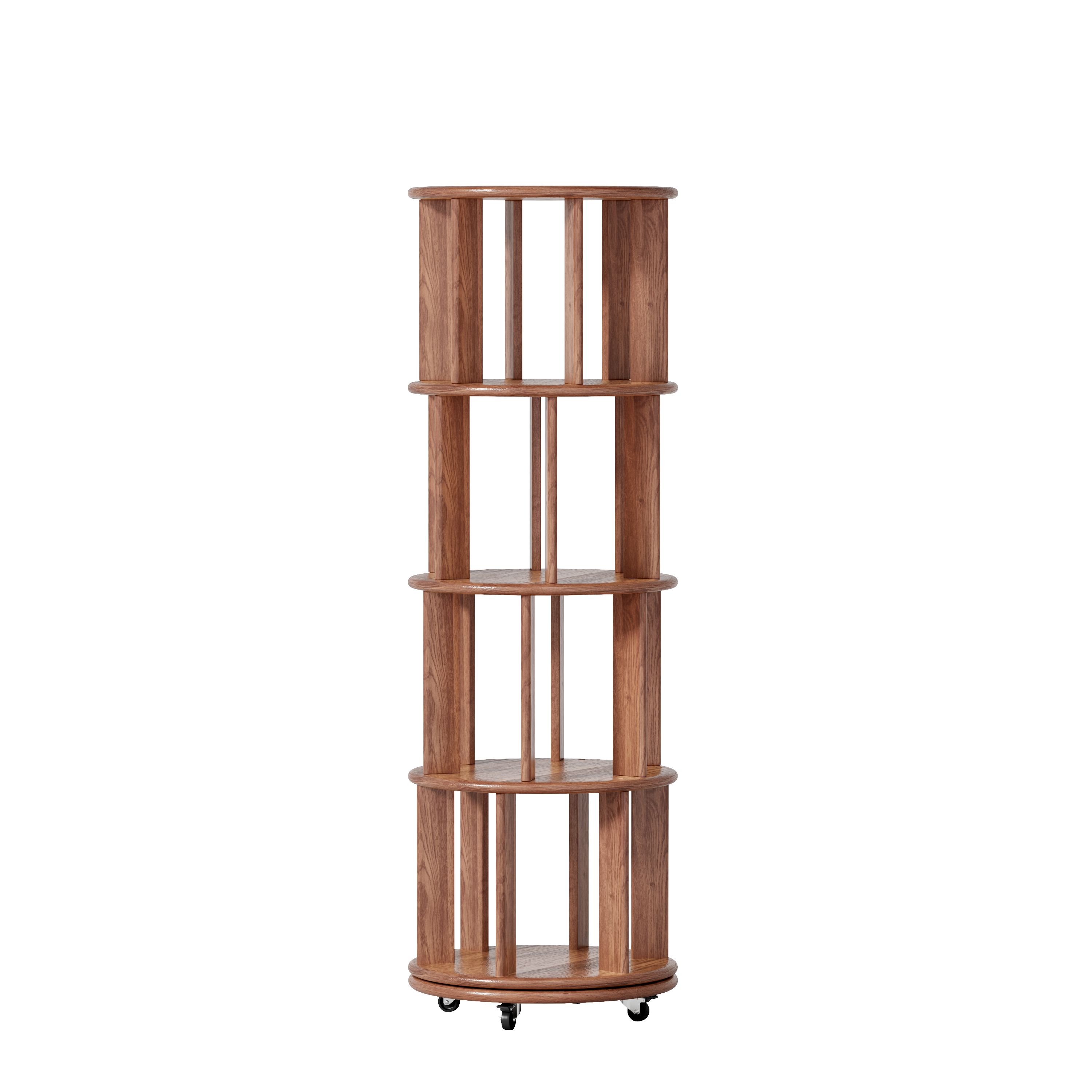 Front. TinyHomie - 100 percent Solid Wood Rotating Bookshelf on Wheels 4 Tier Round Revolving Bookcase 360° Spinning Book Shelf Tower - Walnut.