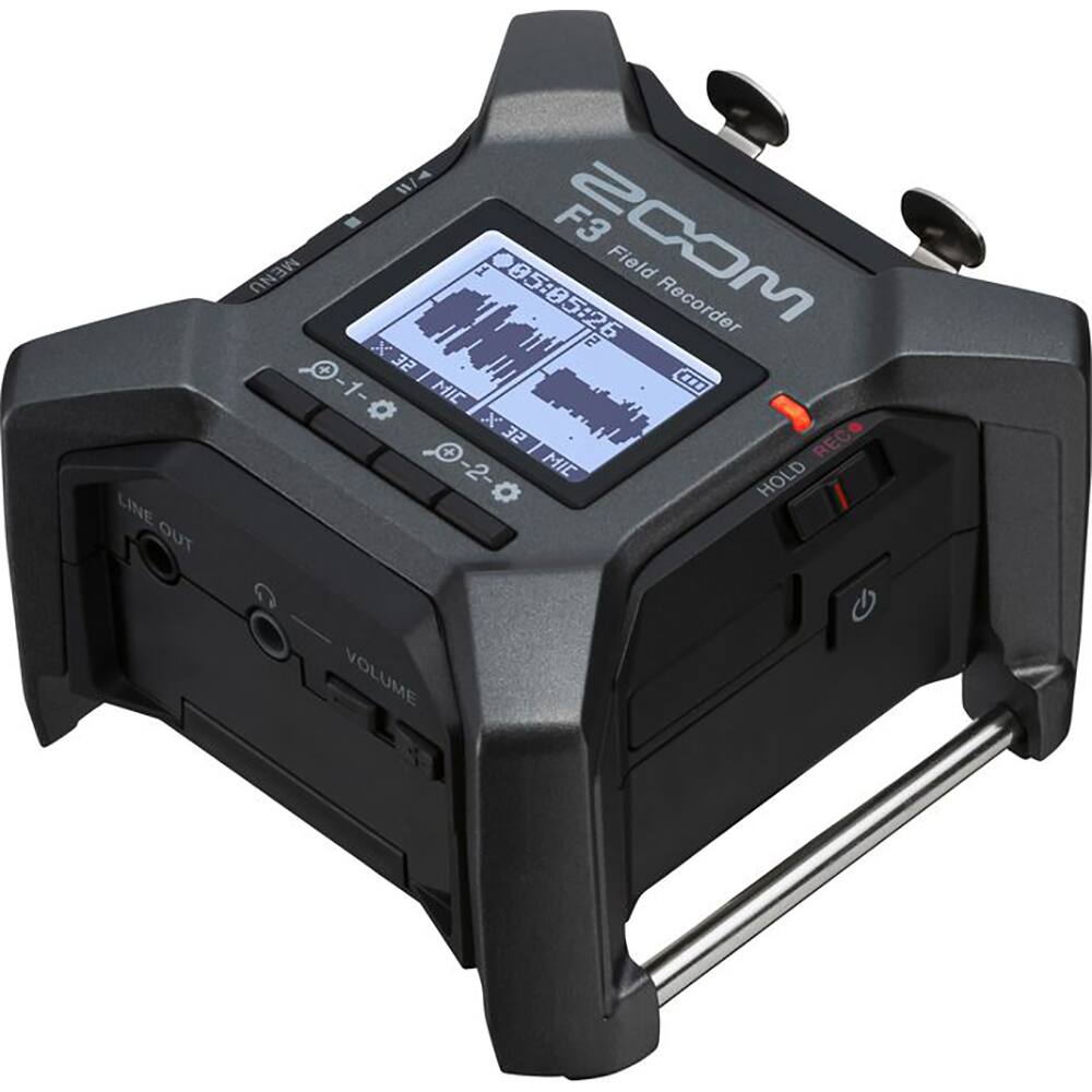 ZOOM F3 Field Recorder

LINE OUT W/ F3 20OM MENU

Field 05:05:26 E

Recorder x + SE -1- MIC C x 32 I REC + D-2- 2- MIC HOLD VOLUME

-1 MIC
-2 MIC

VOLUME

HOLD REC