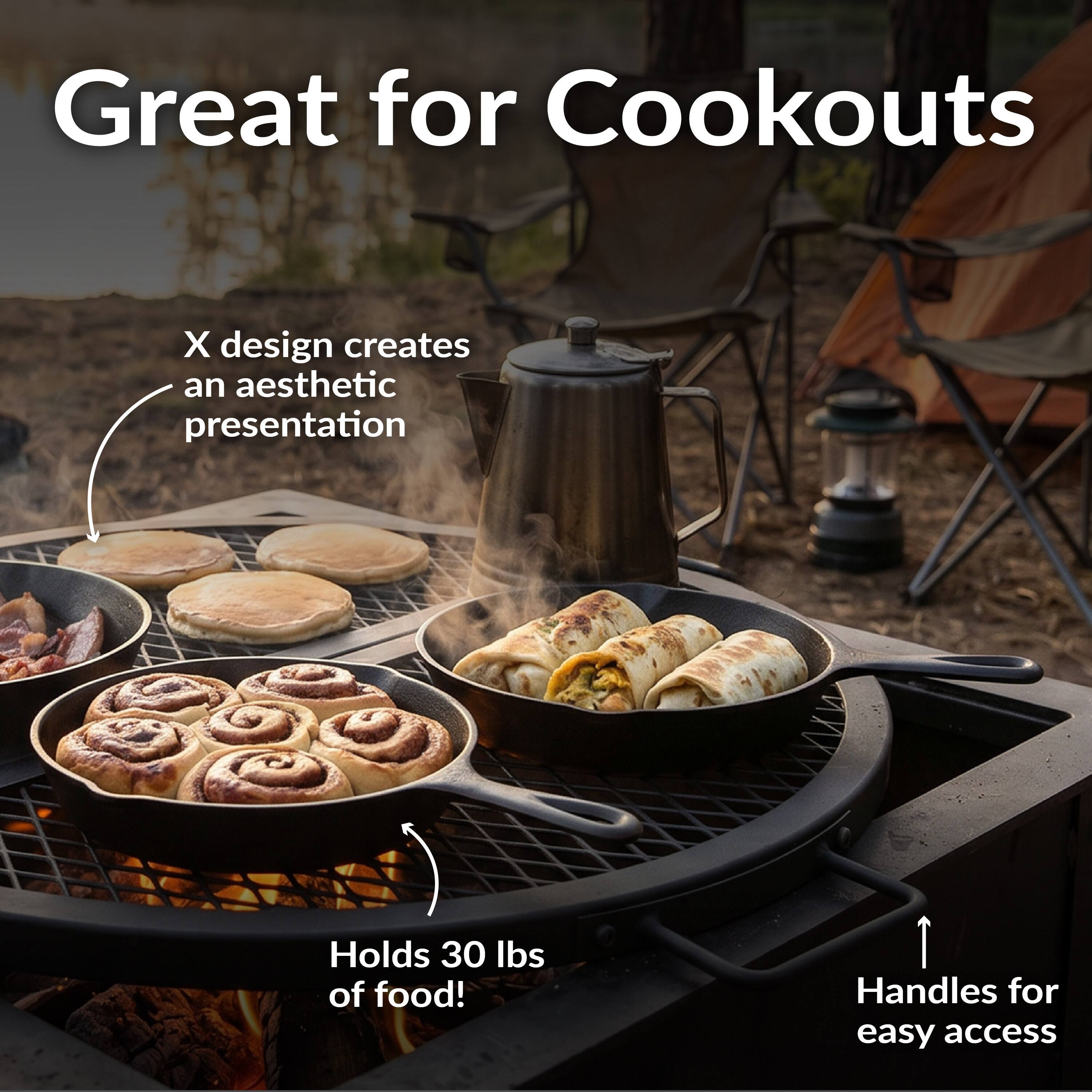 Great for Cookouts  
X design creates an aesthetic presentation  
Holds 30 lbs of food!  
Handles for easy access