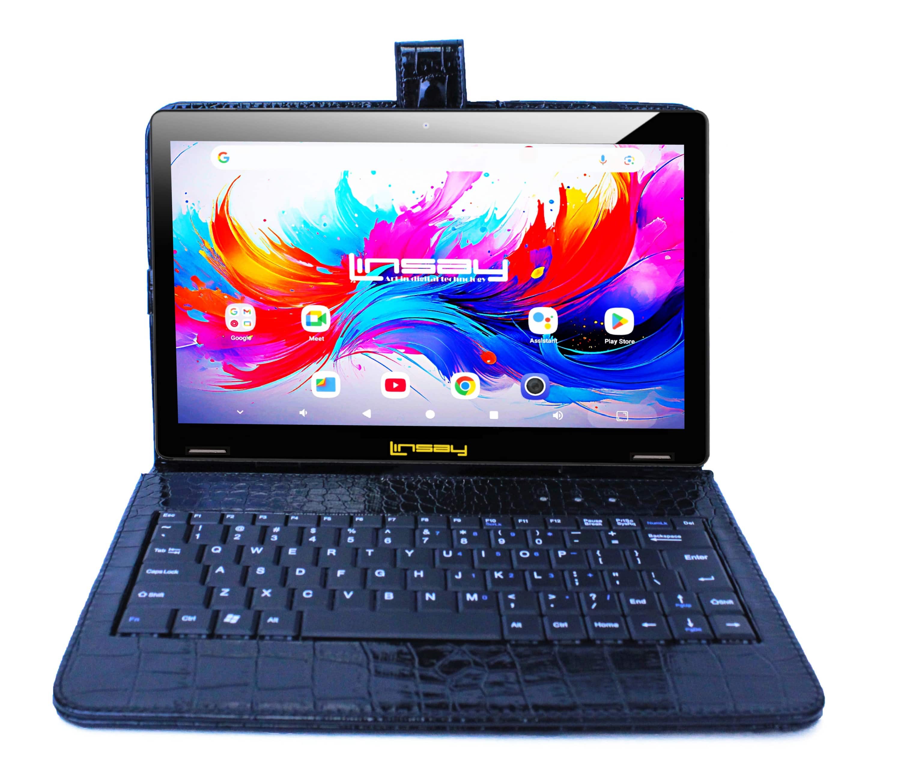 LINSAY - 10.1" Octa Core 256GB Storage Android 15 Tablet with Crocodile Keyboard - Black