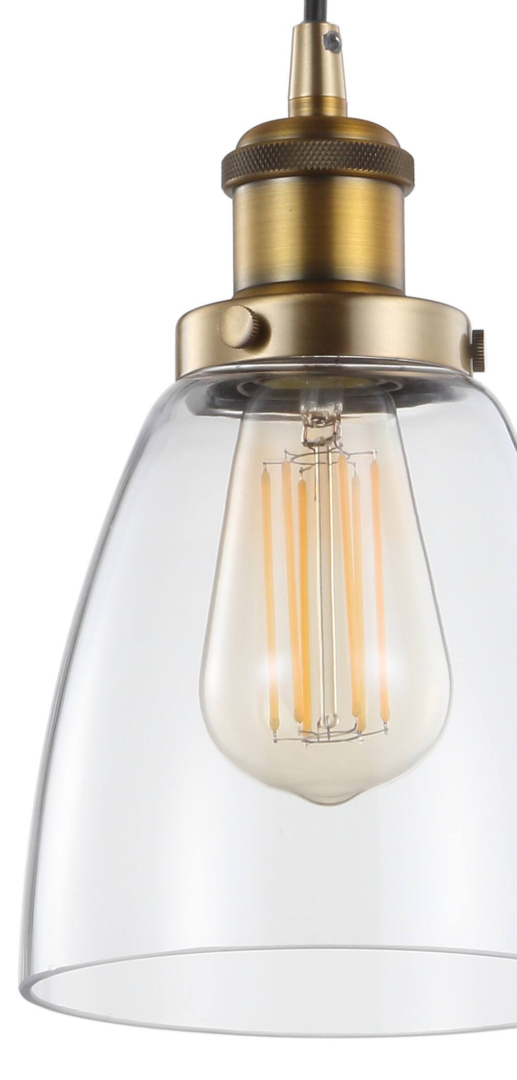 Alt View 4. Jonathan Y - Cleo 5.5" Adjustable Metal/Glass LED Pendant, Brass Gold - Brass Gold.