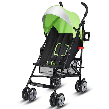 Front. Costway - Costway Folding Lightweight Baby Toddler Umbrella Travel Stroller with Storage Basket - Green.