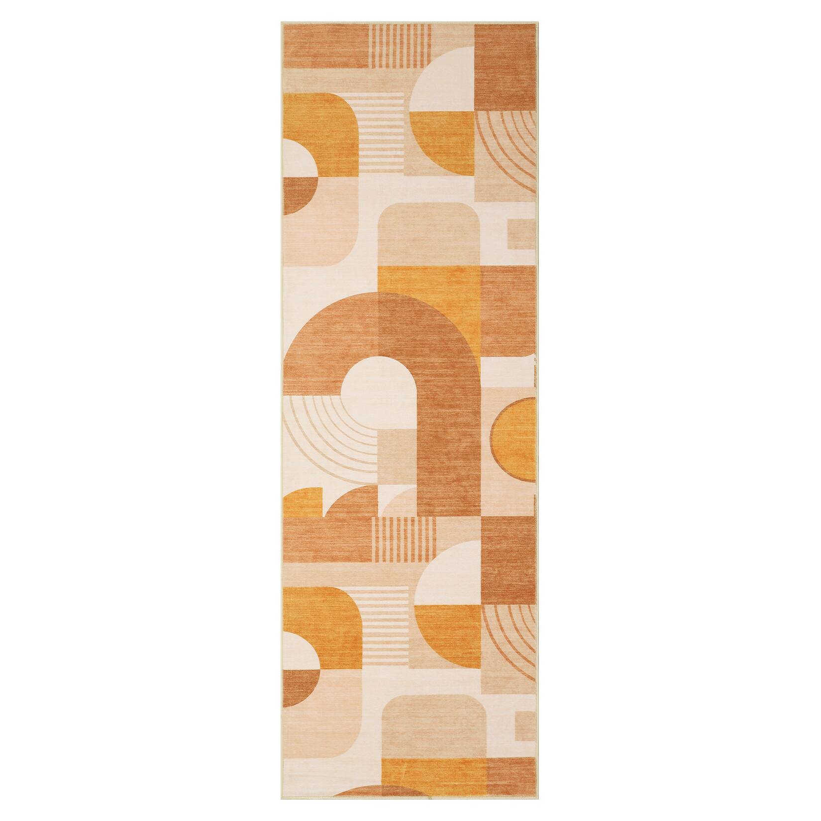 Front. Acekool - Modern Geometric Area Rug for Bedroom Non Slip Non Shedding Machine Washable Low Pile Carpet for Living Room Bathroon - Orange.