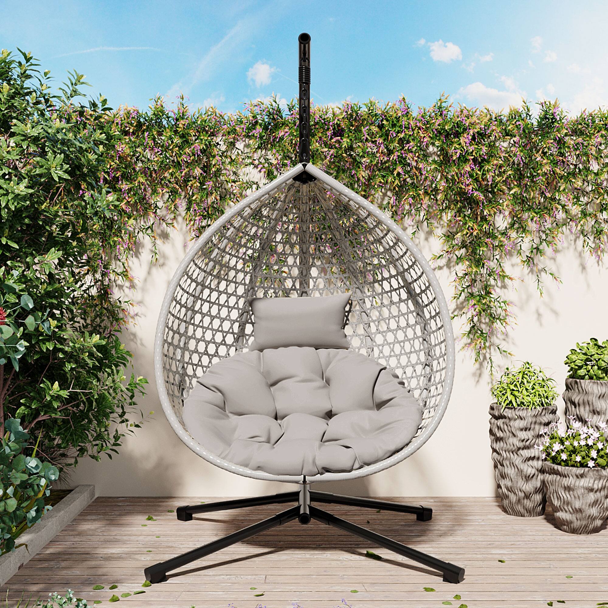Angle. Mondawe - Outdoor Swing chairs with Soft Removable Cushion and Rattan Weaving - Gray.
