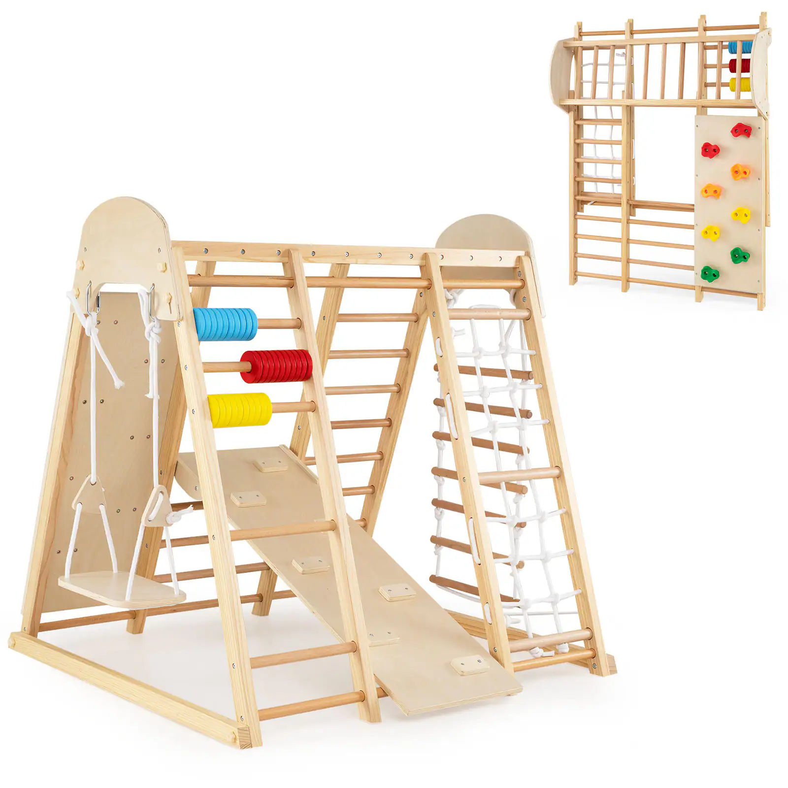 Front. Costway - Costway Indoor Jungle Gym for Kids 8-in-1 Montessori Climber Playset with Swing Monkey Bars - Natural.