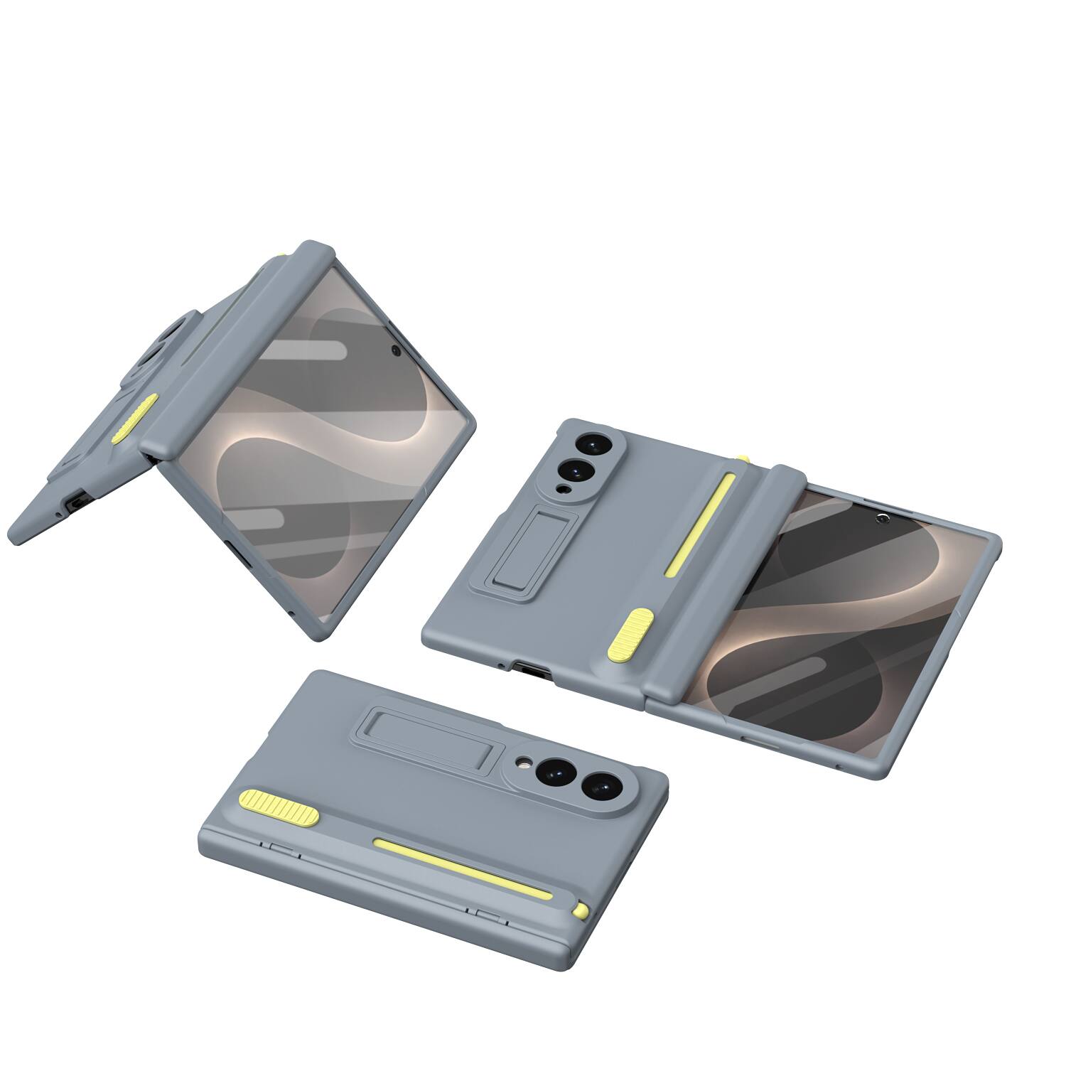 Alt View 4. Dteck - Rugged Case for Samsung Galaxy Z Fold8,Built-in Screen Protector & Stylus Pen,Hinge Protection Hard PC Stand Cover - Gray.