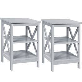 Gymax - 2PCS 3-Tier Nightstand End Table X Design Storage Display Shelf Living Room Grey - Gray
