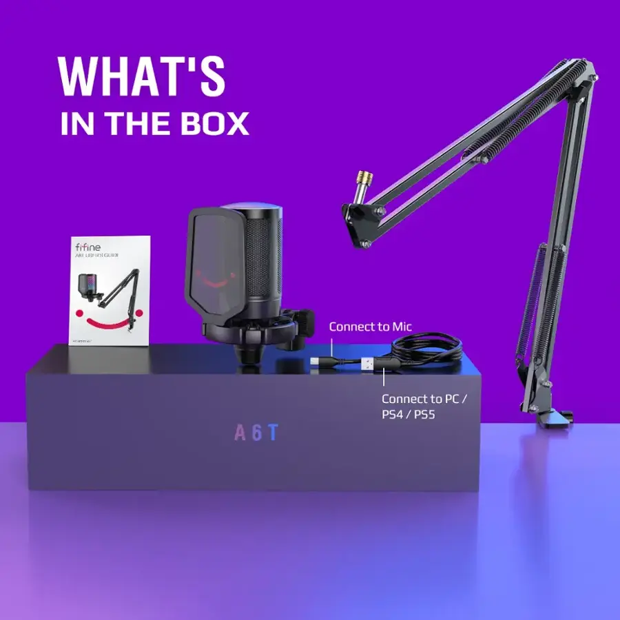What's in the box: Fifine Ada Connect to Mic - Connect to PC/PS4/PS5